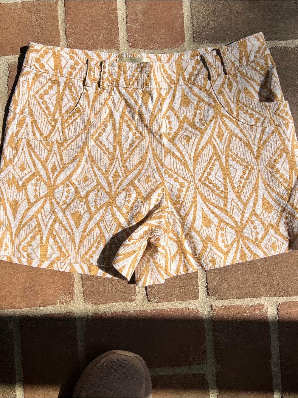 Anthropologie Yellow White Patterned High-Waist Shorts